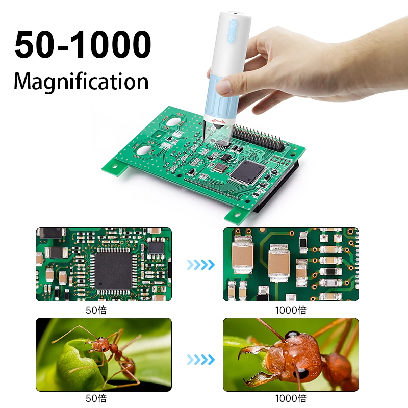 Microscopio Digital WiFi 50X-1000X, microscopios portátiles inalámbricos de 1080P, Base de iluminación para cámara para reparación de cosmetología PCB de plantas de monedas