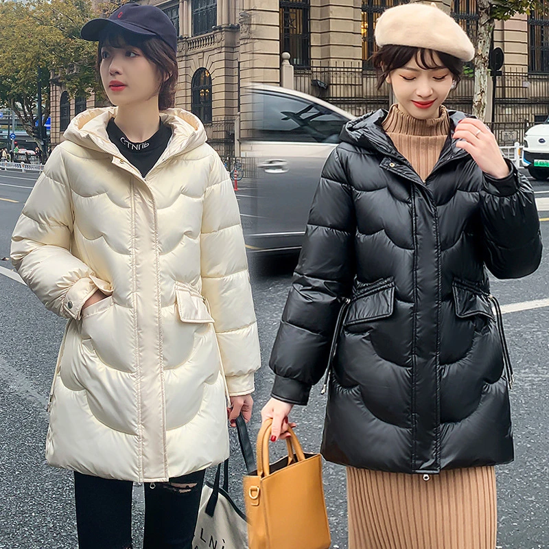 

Яркие тканевые пуховики с хлопковой подкладкой, свободные женские пуховики средней длины, корейская версия, зимнее пальто без стирки, новинка 2023 года