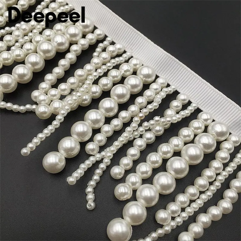 

1/2Yards Pearl Beaded Tassels Fringe Curtain Clothes Sofa Decorative Trimmings Latin Dress Lace Trim Fringes Sewing Accessories