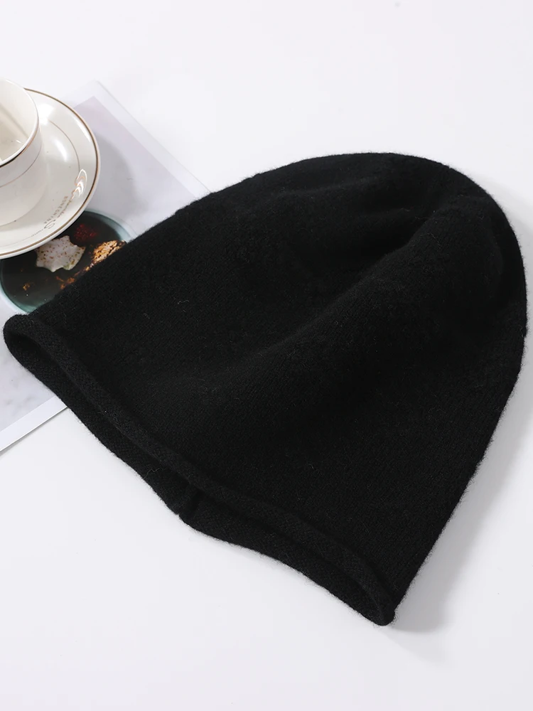 100% wełniana czapka zimowa dla kobiet Miękka ciepła luksusowa kaszmirowa dzianinowa czapka z czaszką Solidna żakardowa czapka Casual Fashion Beanie