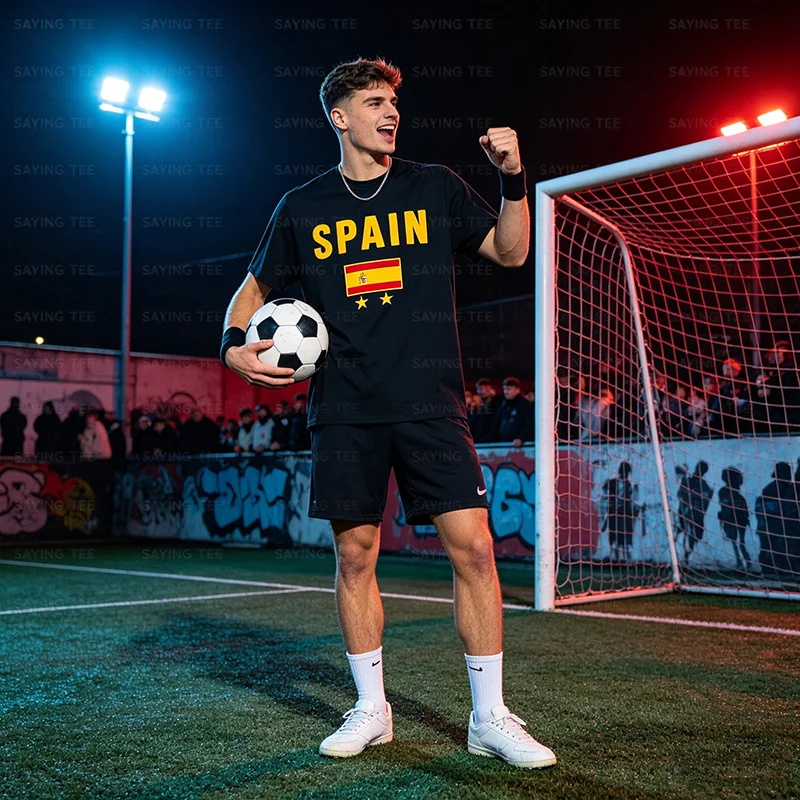 Retro Spanische Flagge Spanien Shirt Vintage España Jungen & Mädchen T-Shirt Y2k 2 Sterne Fußball Champions Espana Fußballmannschaft Spruch-T-Shirt – Detail 4