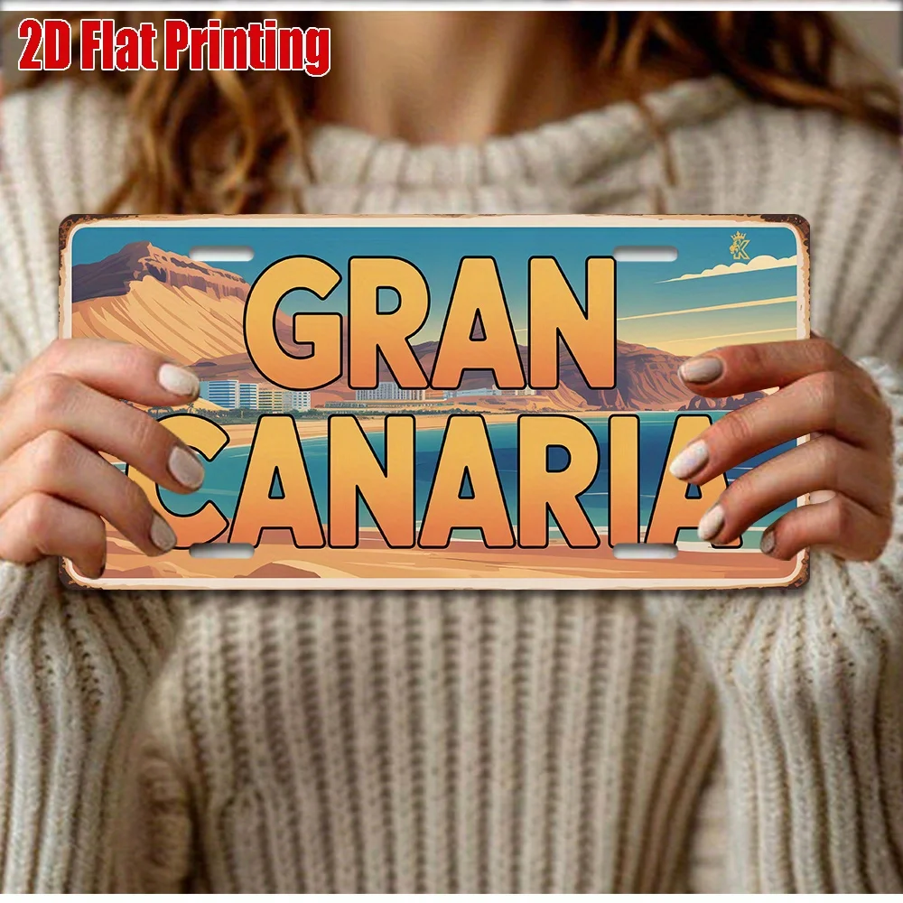 Aluminum Metal Sign Gran Canaria Vintage License Plate Wall Plaque Decor, Canary Islands Beach Mountain Coastal City Tin Sign