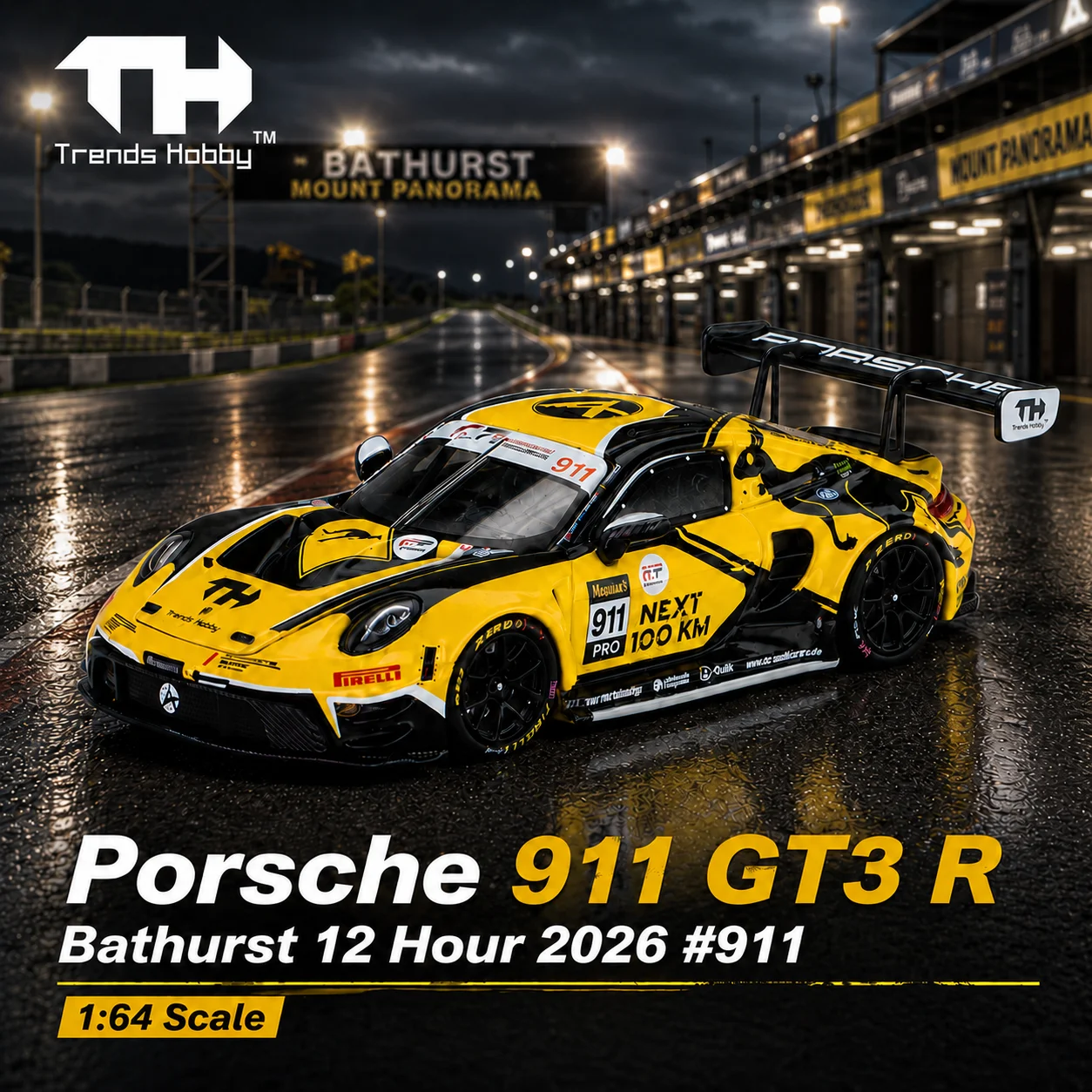 Trends Hobby 1/64 Porsche 911 GT3 R 2026 Bathurst 12 Stunden Rennen Miniaturmodell Spielzeugauto Freilaufende Räder Diecast Sammlerstück Geschenk