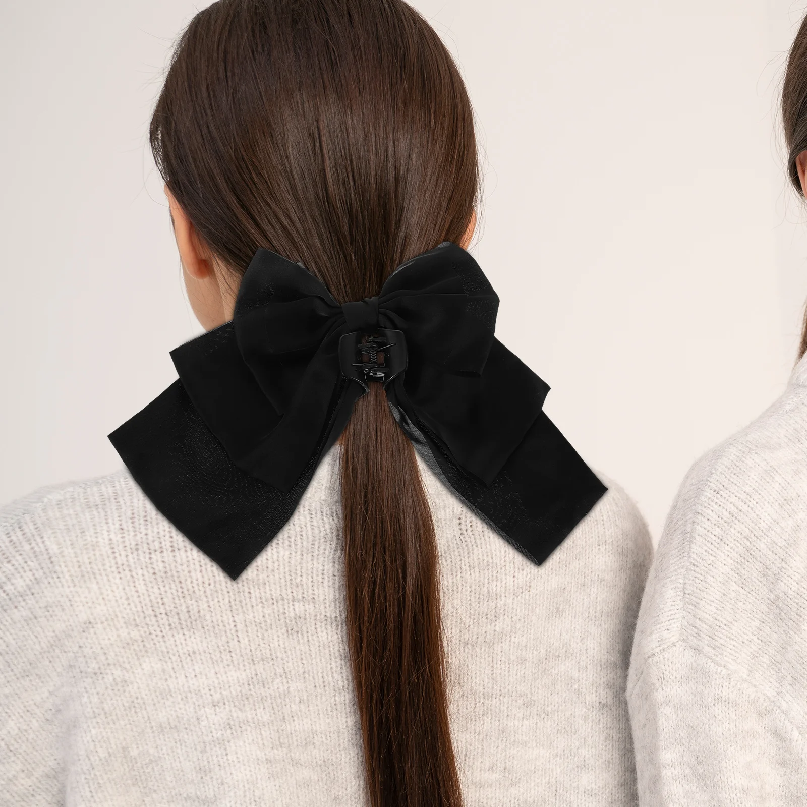 

2pcs Satin Bow Clips Big Non-Slip Claw Clamps Sturdy Elegant Design For Women Girls High Ponytail Holders Holiday Accessories