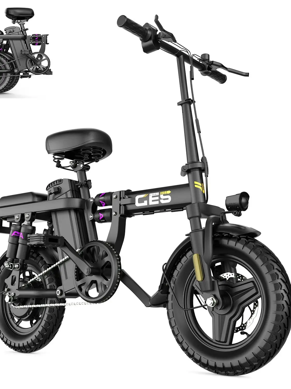 Toofly GE5 Elektrische Fiets voor Volwassenen, 250W Motor, 48V15AH Batterij, 14 inch Off-road Vetband Elektrische Fiets - afbeelding 2