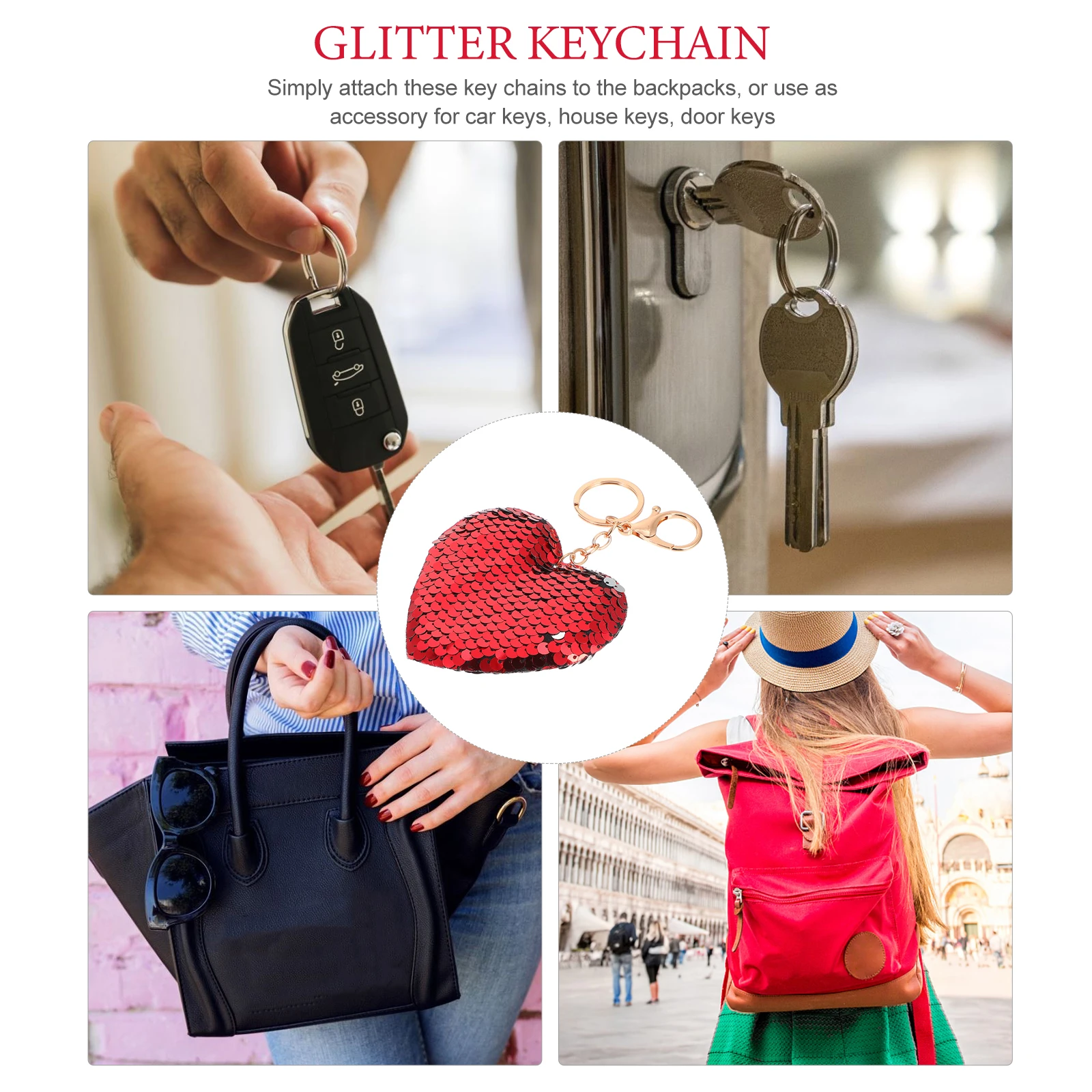 

24Pcs Key Chain Ornament Heart Sequin Keychains Shiny Flipping Design Fashion Accessory for Women Girls Gift Heart Key Rings