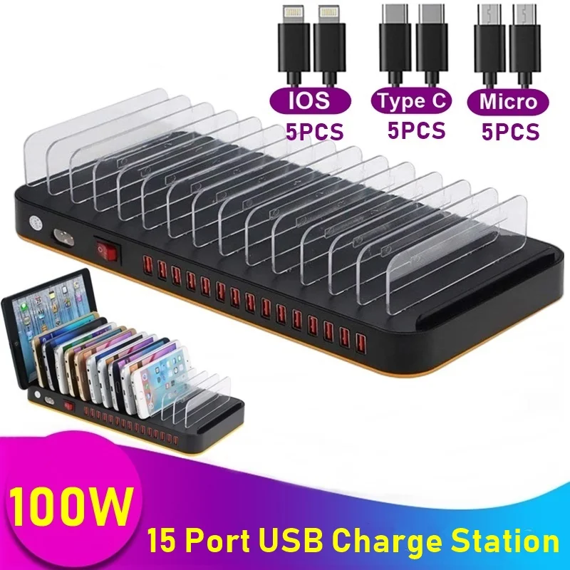 Tongdaytech 100W Multi USB Charger 15 Port Usb Fast Charger Quick Charge Carregador Charging Station For Iphone Samsung Huawei