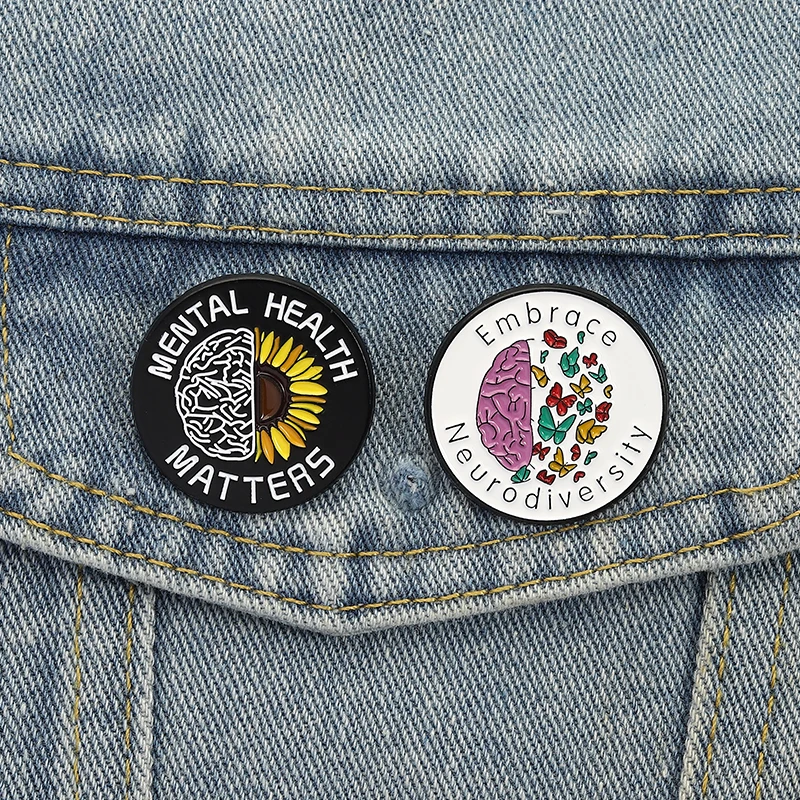 Mental Health Matters Pin Neurodiversity Brooch Brain Butterfly Sunflower Design Positive Awareness for Backpack Decoration