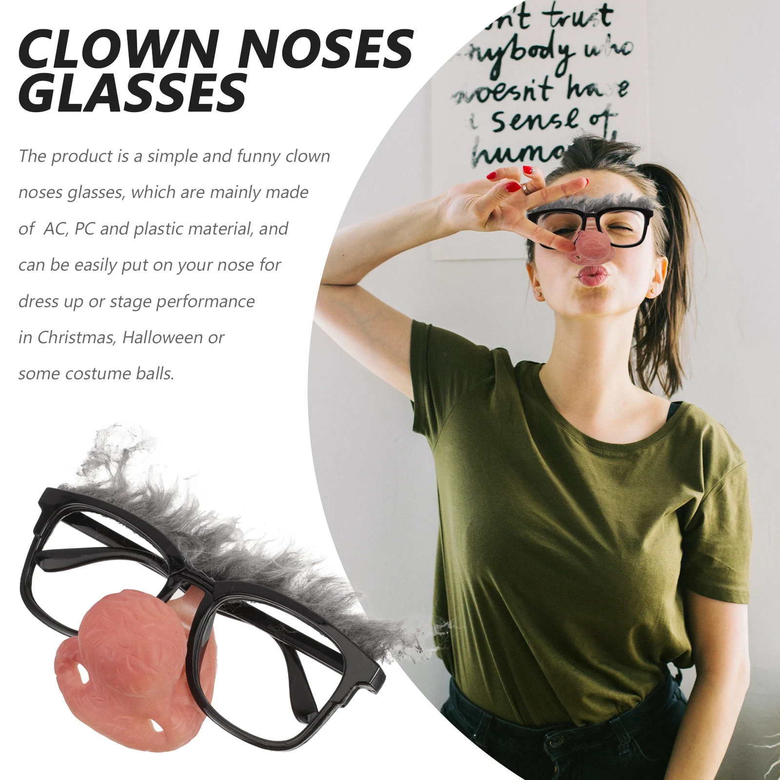 Lunettes de clown drôles en forme de grand antarctique, accessoires de fête professionnels, accessoires de scène pour Noël, fête d'Halloween, noir