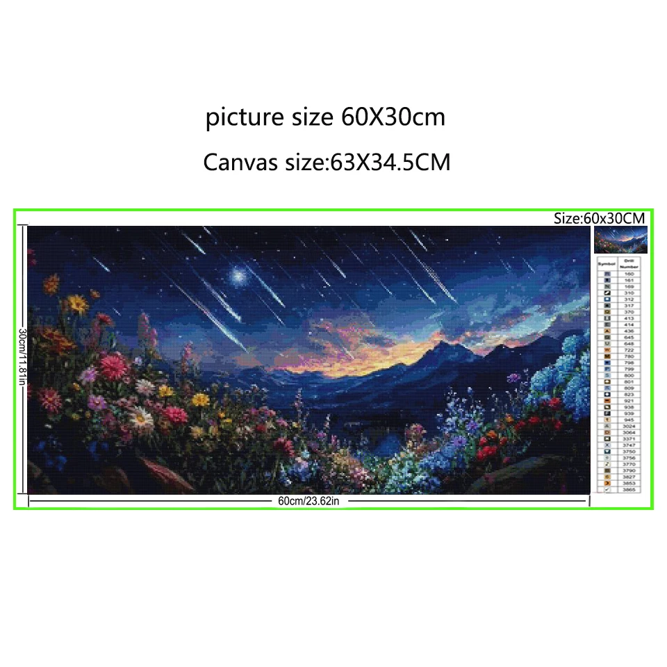 Night Sky Shooting Stars Flowers Landscape Large DIY 5D Diamond Painting Cross Stitch Full Drill Mosaic Diamond Embroidery Sale