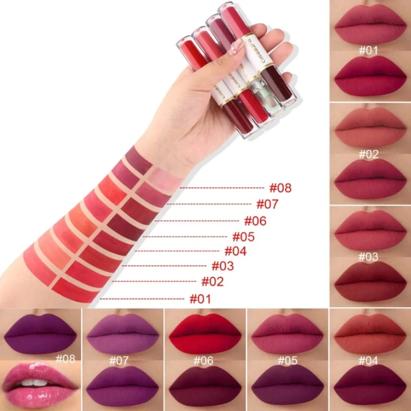 

CmaaDu Double End Lipstick Lip Glaze Mirror And Matte Velvet Long Term Color And Moisture Lipstick Lip Gloss Anti Stain Cosmetic