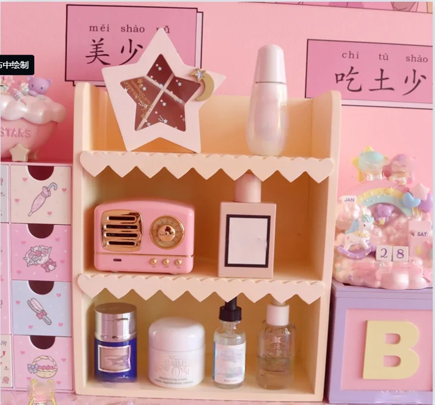 ピンクの女の子の北欧の木製キャビネット,素敵な3階建ての収納棚