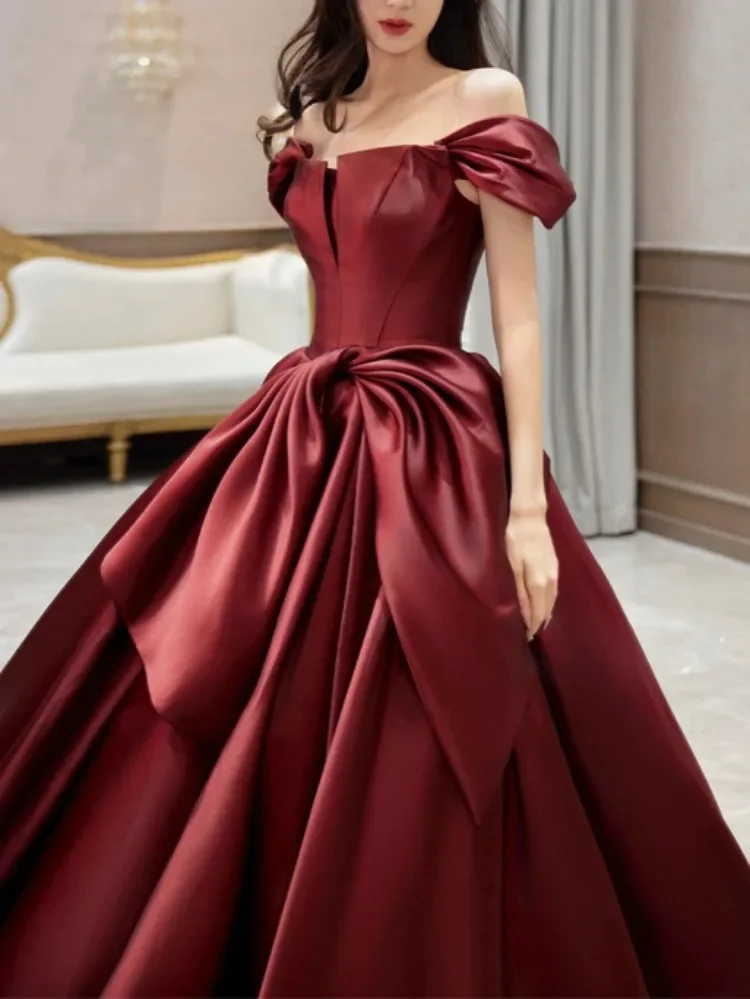 Customized O-neck Elegant Slim Waist Evening Dresses Simple Temperament Long Wedding Party Vestidos One Shoulder Pleated French