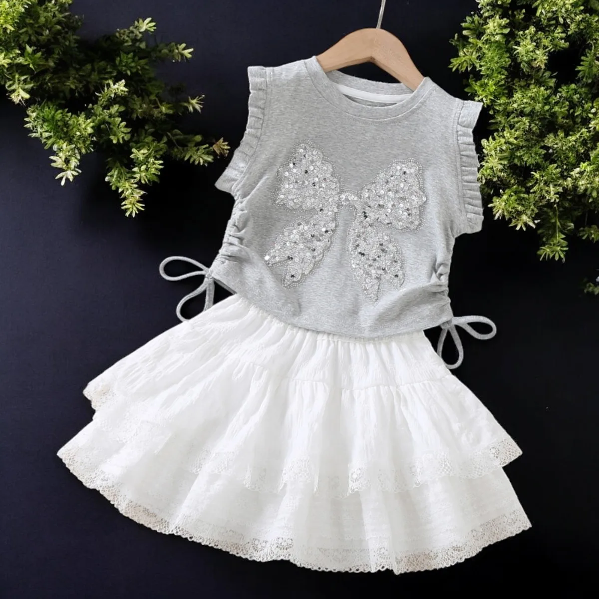 

Summer Girls Skirts Sets for children Outfits Casual Sets Teens Outfits Sleeveless Shirt & Skirt Suit Kids Baby Costumes 5-13 Y