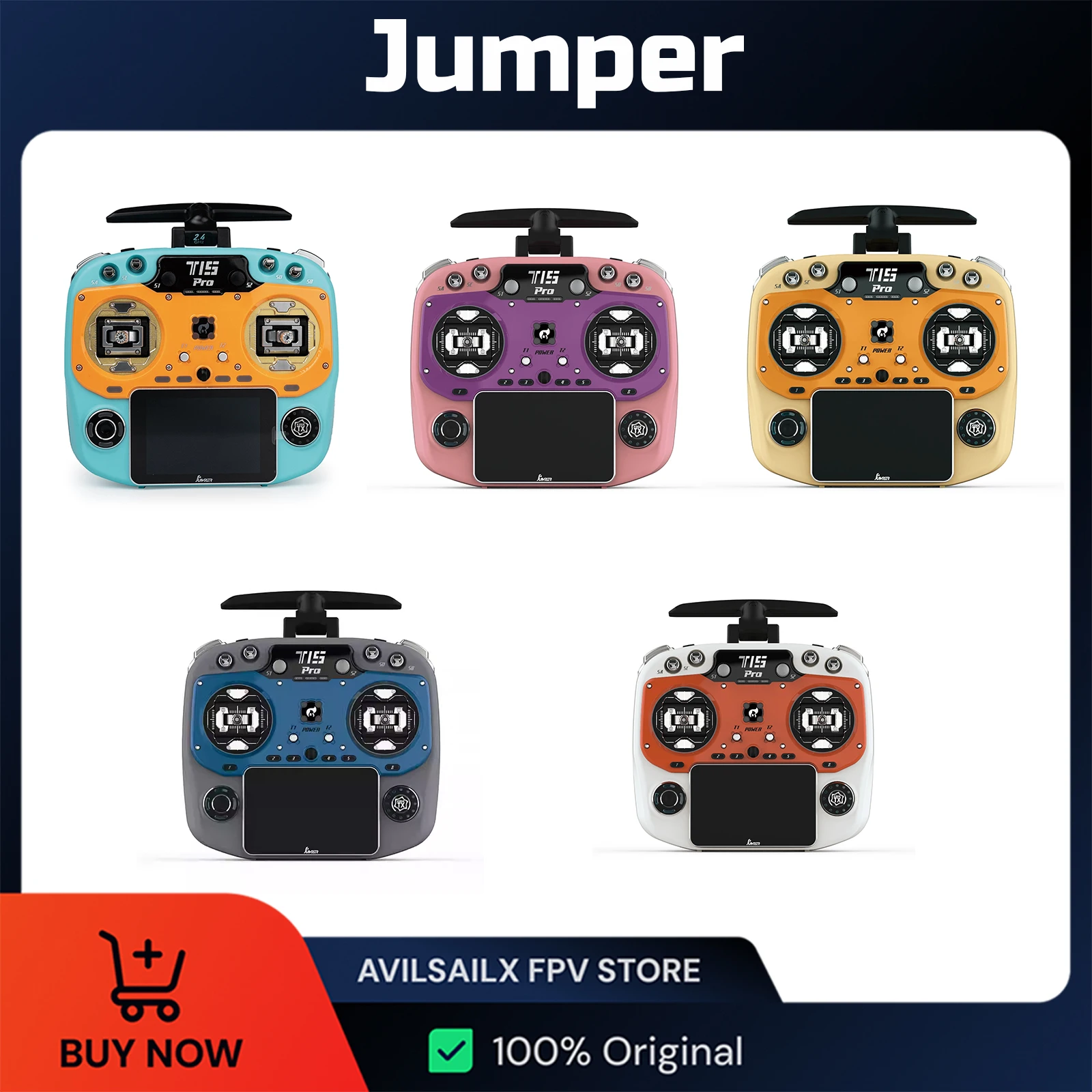 

Jumper T15 PRO Remote Controller 2.4GHz Sensor Color Screen FPV Radio Controller FPG/RDC90/HALL ELRS EdgeTX For Long Rang RC