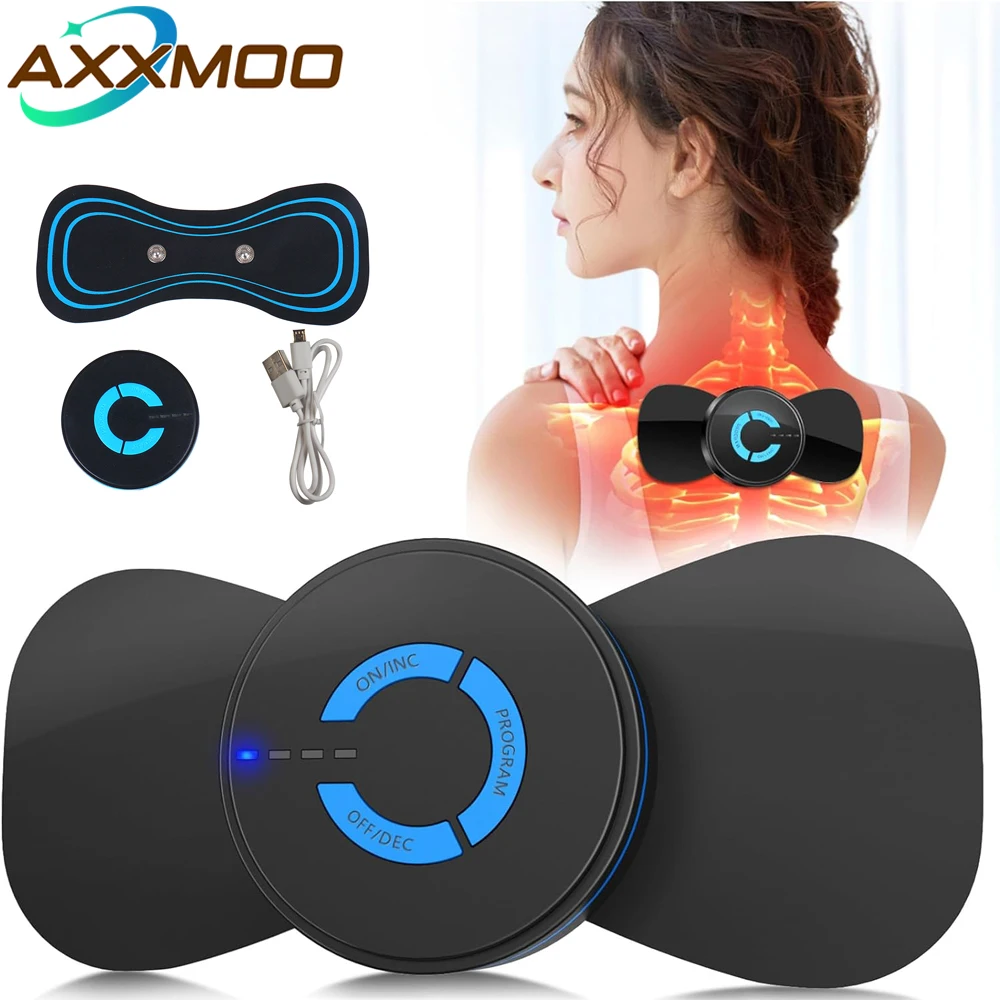 Mini Neck Massager Rechargeable Muscle Stimulator Cervical Massage Patches 6 Modes Adjustable Massager for Back Body Health