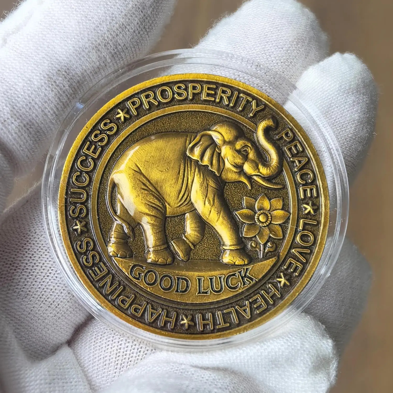 عملة الحظ السعيد – سحر تحفيزي بأربع أوراق البرسيم والفيل من أجل الازدهار والنجاح، آلة خدش تذكرة اليانصيب المثالية. #2