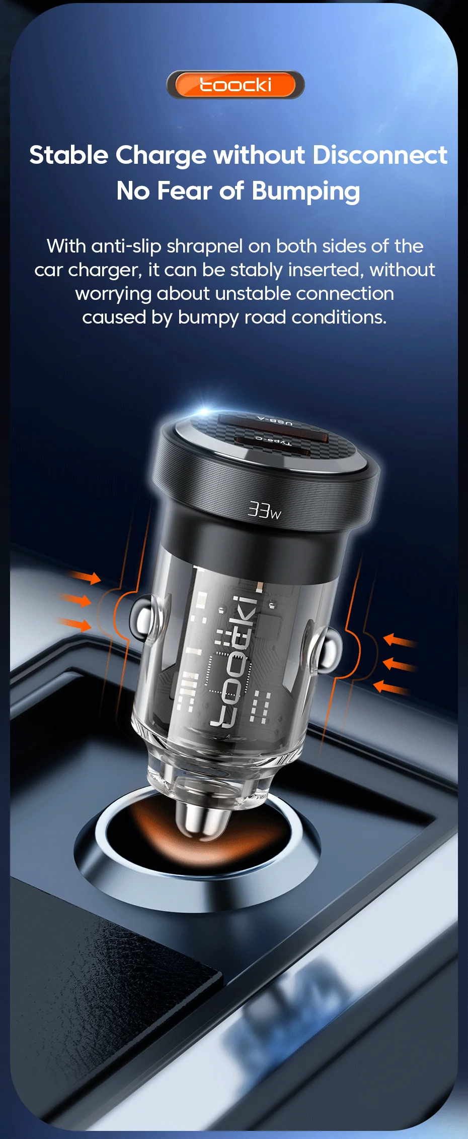 Toocki 33W Car Charger Quick Charge PD 3.0 SCP 5A USB Type C Car Phone Charge Fast Charging For iPhone 14 13 Xiaomi Samsung S23