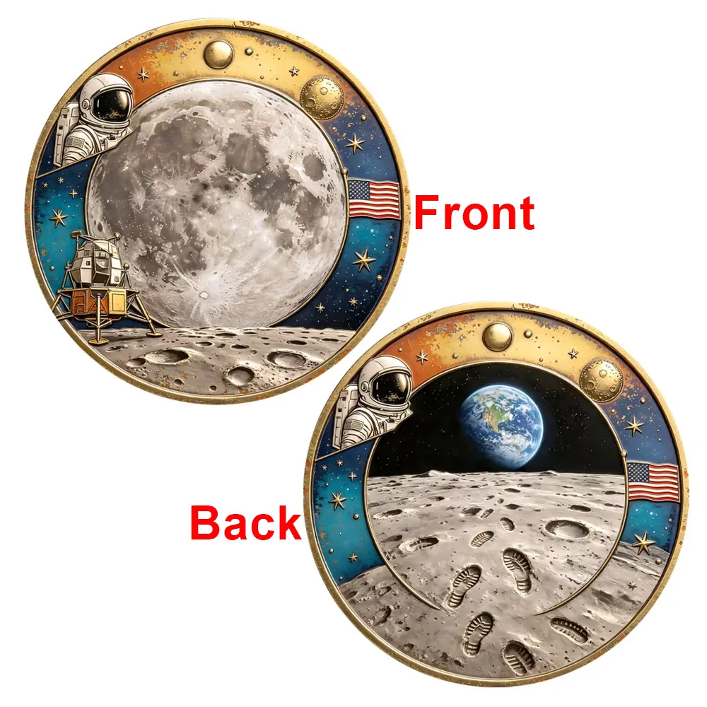 1pc Space Exploration Lunar Commemorative Coin Apollo 11 Moon Landing Challenge Coin Astronaut Footprints Souvenir Gifts