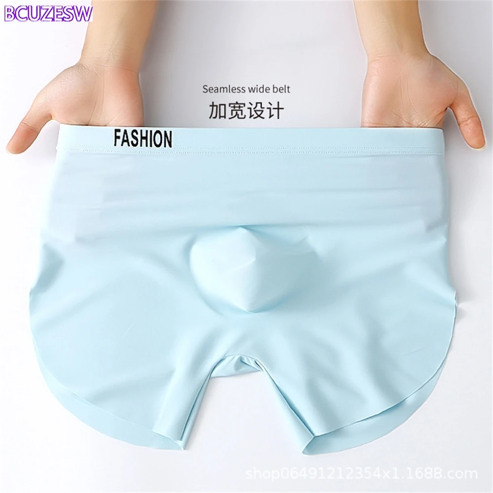 

Cueca Calzoncillos Мужское нижнее белье Бесшовные боксеры Шорты Homme Однотонные тонкие трусики из ледяного шелка Мужские дышащие трусы с 3D чехлом