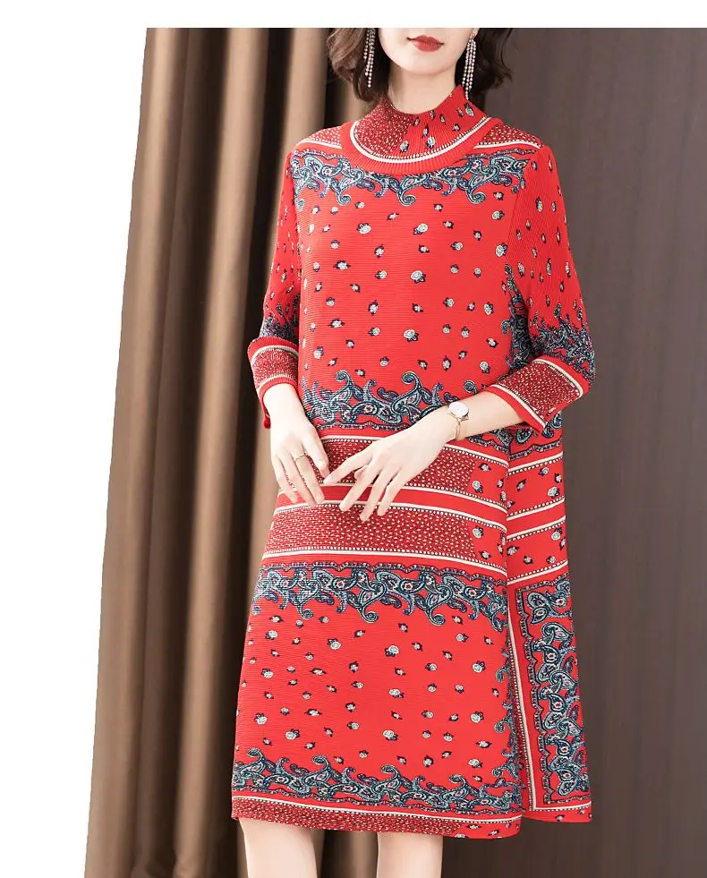 Oversized Retro Dress Autumn 2024 Fashion High Neck Printed Loose A-line  vestidos de mujer elegantes para fiesta