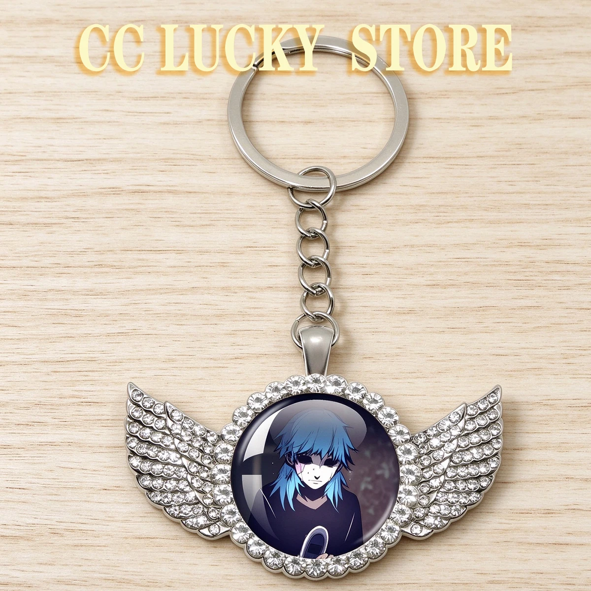 Sally Face Angel Wing Round Glass 25MM Keychain Horror Suspense Puzzle Game Sal Fisher Chain Keychain Jewelry Accessories Gift