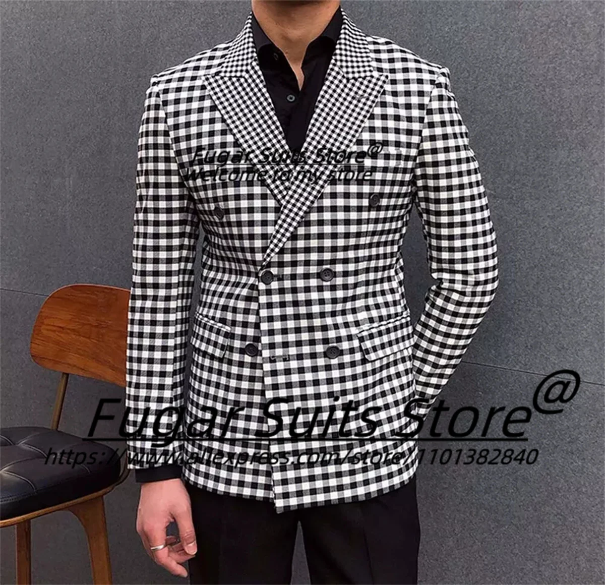 

Handsome Plaid Casual Men Suits Slim Fit Peak Lapel Groom Prom Party Tuxedos 2 Pieces Sets Fashion Male Blazers Costume Homme