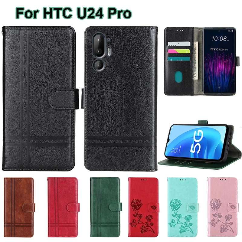 

For чехол на HTC U24 Pro Case Book Stand Coque PU Leather Capa Flip Phone Cases For Carcasas HTC U24 Pro Wallet Cover Etui 6.8"