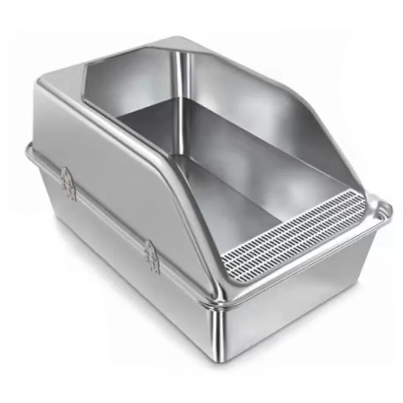 Large Cat Restroom Litter Box 20L Capacity Stainless Steel Semi-Enclosed Design with Easy Cleaning Features