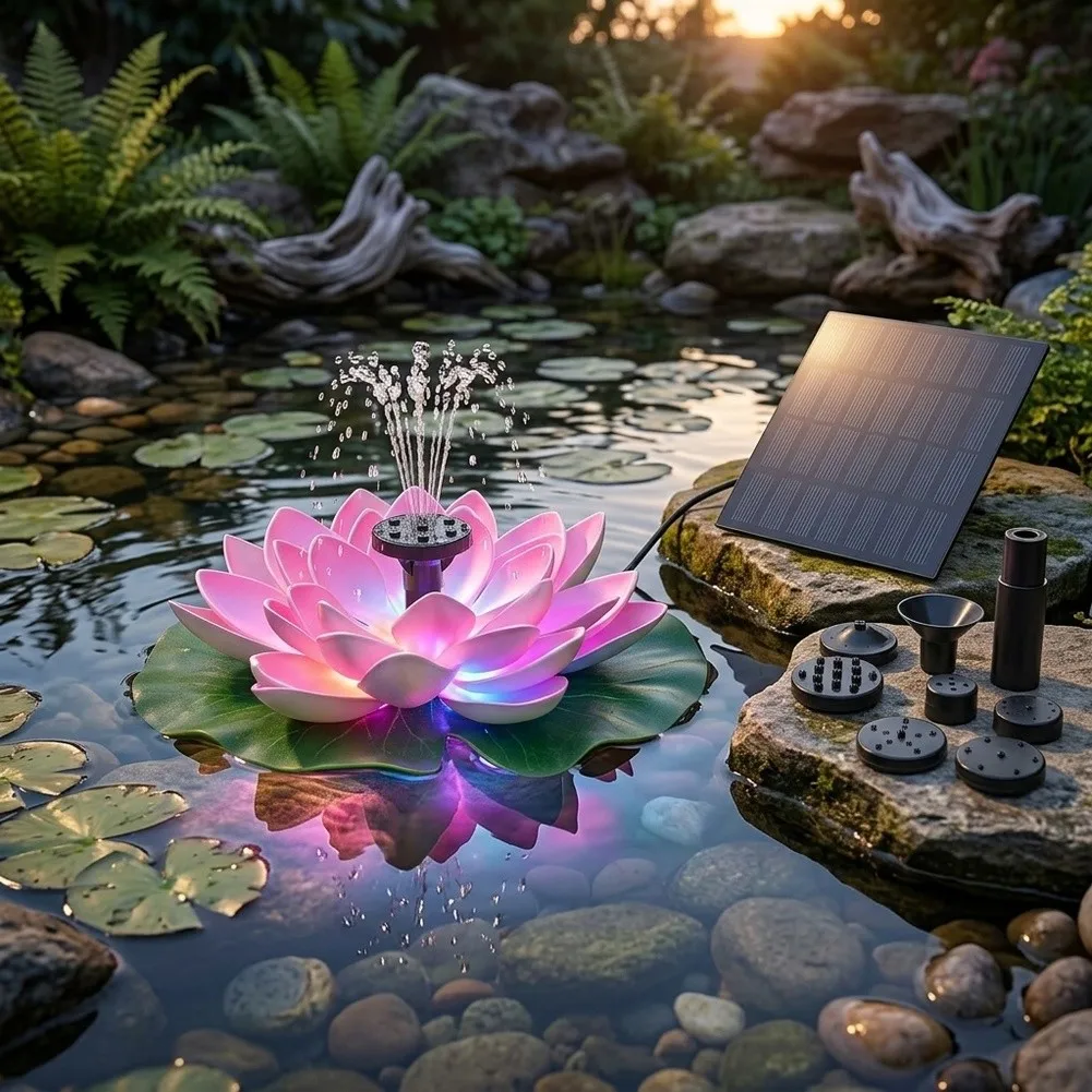 Lotus Style Solar Fountain for Outdoor Garden Decoration Powered by Sunlight No Wiring Needed for Patios Terraces or Small Ponds