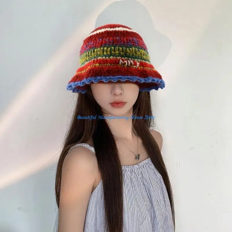 

E56A Woman Crochet Bucket Hat Ladies Outdoor Sports Fisherman Cap for Travel Casual