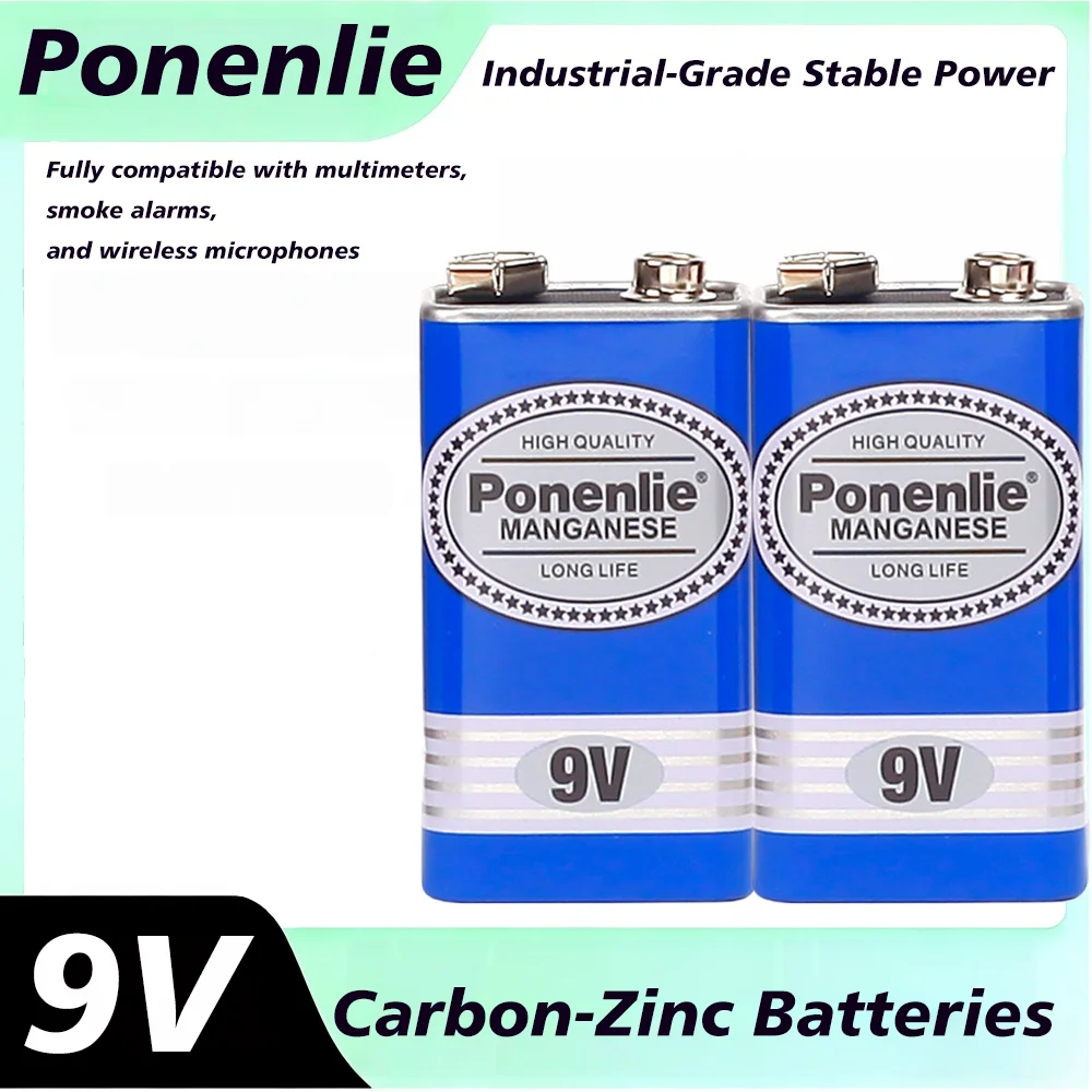 2025 New 2-20PCS 9 Volt Battery 9V Disposable Carbon Multimeter Alarm Microphone 6F22 Iron Case Dry High-capacity Battery