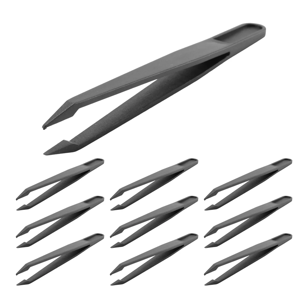 10 Pcs Black Plastic Tip Anti Static Tweezer 12cm Length