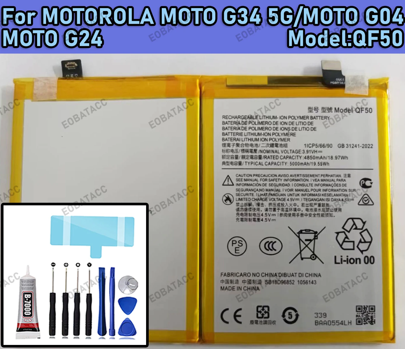 

100% New Zero Cycle QF50 Battery For MOTOROLA MOTO G34 5G/XT2363-2/MOTO G04/XT2421-2/MOTO G24 Replacement Battery Bateria+Free T