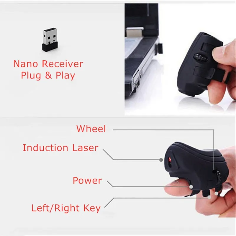 Mouse Wireless ricaricabile Bleutooh, USB, Mouse Laser flessibili, Mouse tascabile ottico Wireless, anello per dito, 2.4GHz