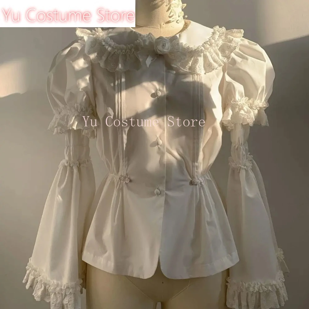 

Yu StoreVictorian Kawaii Lolita Shirts Women Gothic Lace Ruffles Rose Peter Pan Collar Removable Long Sleeve Blouses Sweet Tops
