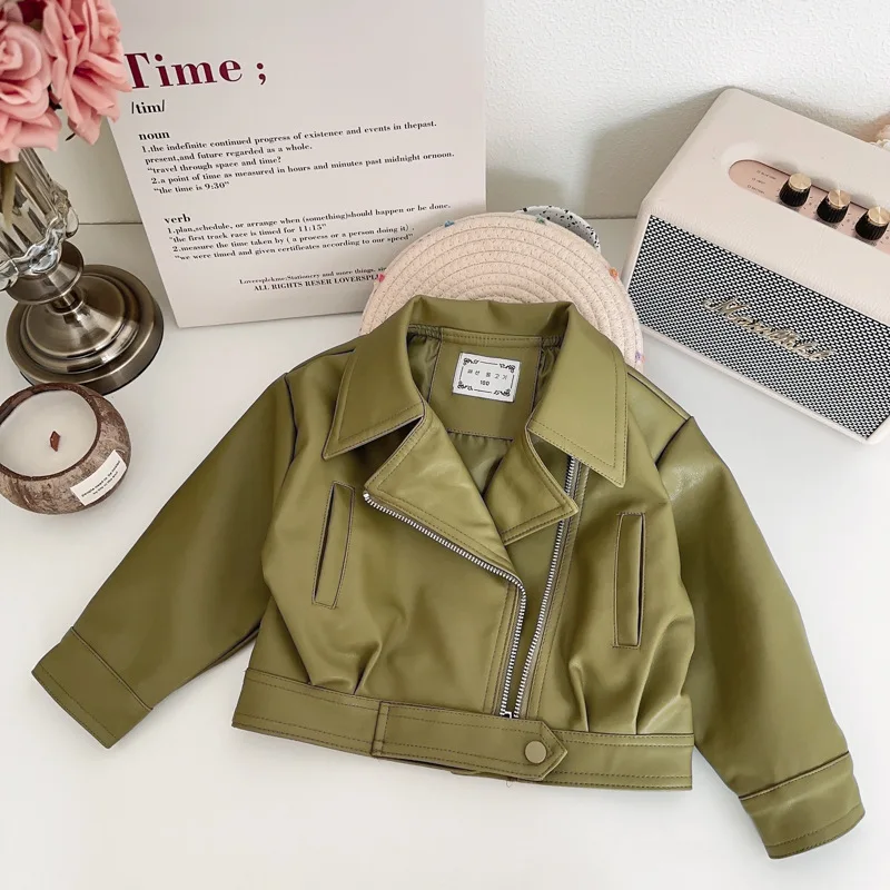 

Autumn Girls Leather Jackets Spring Children Faux Leather Casual Coats Fall Baby Girl Fashion Outerwear Kids Tops 2 3 4 5 6 7Yrs