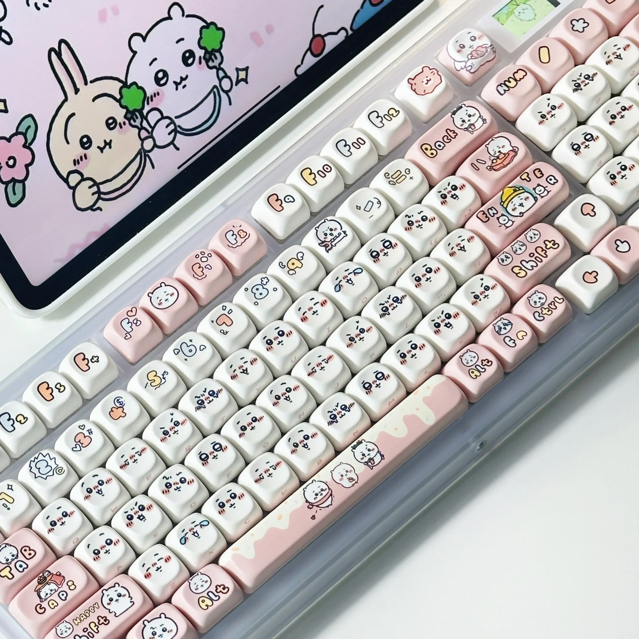 Chikawas Keycap Keycap 131 Keys Custom Miniso Made Kawaii Cap Dye-Sub Mechanical Keyboard Keycap Mx Switch Girls Gift