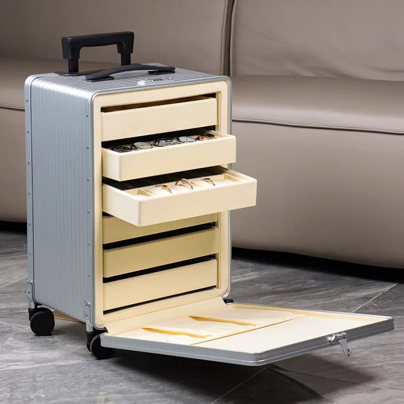 Large capacity 22 inch aviation aluminum alloy watch storage box portable trolley case with lock
