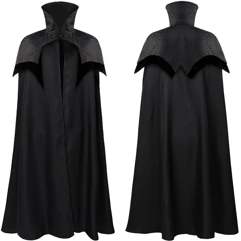 Men's Noble Gothic Long Cloak Big Hem Vampire Stand Collar Cape Steampunk Darcula Cosplay Halloween Medieval Poncho