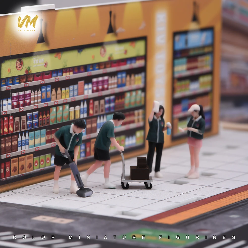 3D Miniature Figures 1/64 1/43 1/24 1/18 Convenience Store Staff Delivering Goods Mopping the Floor Wiping Windows Scene Props