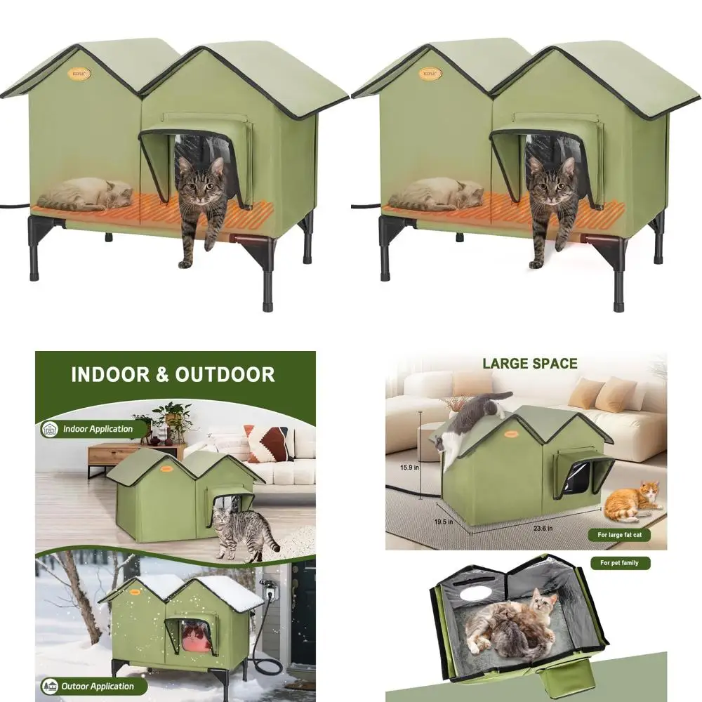 

Большой утепленный уличный домик для нескольких кошек с подогревом – всепогодный, водонепроницаемый, с приподнятым основанием и выходом для эвакуации