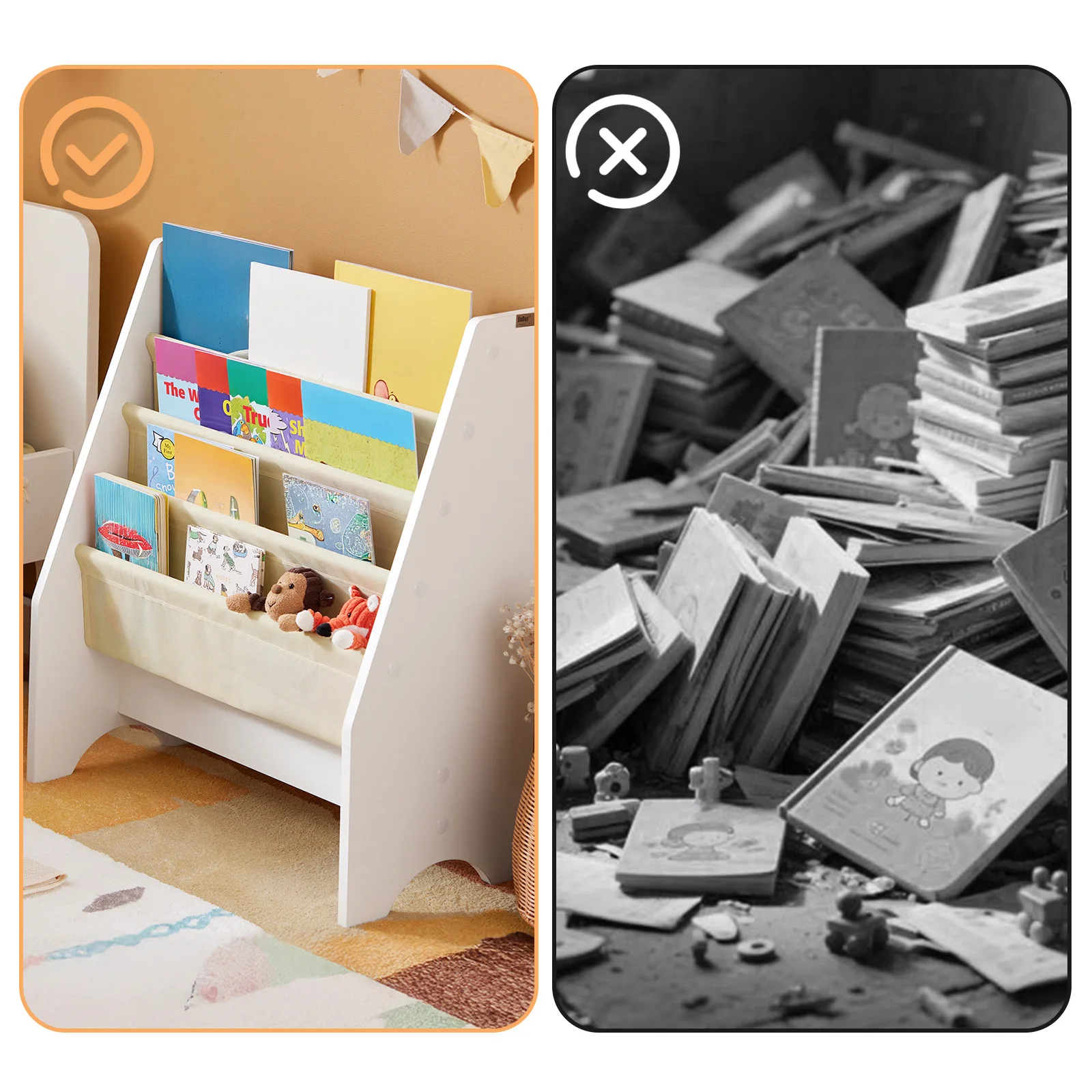 SoBuy FRG225-W Kinder-Bücherregal Hängefächerregal Zeitungsständer mit 4 Ablagefächern Büchergestell BHT ca: 62x71x29cm – Detail 2