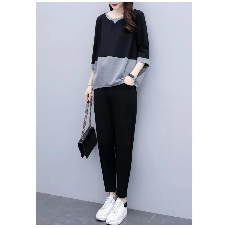 

Women's Spring Summer Korean Style Loose Plus Size Two Piece Outfit Casual Pants Set