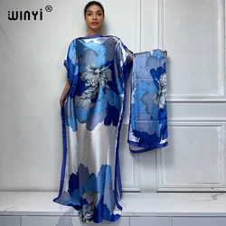 Winyi 2024 neue afrikanische Frauen Dashiki Boho Print muslimische Frau Dubai freie Größe Design mit Schal Maxi lose afrikanische elegante Kleid