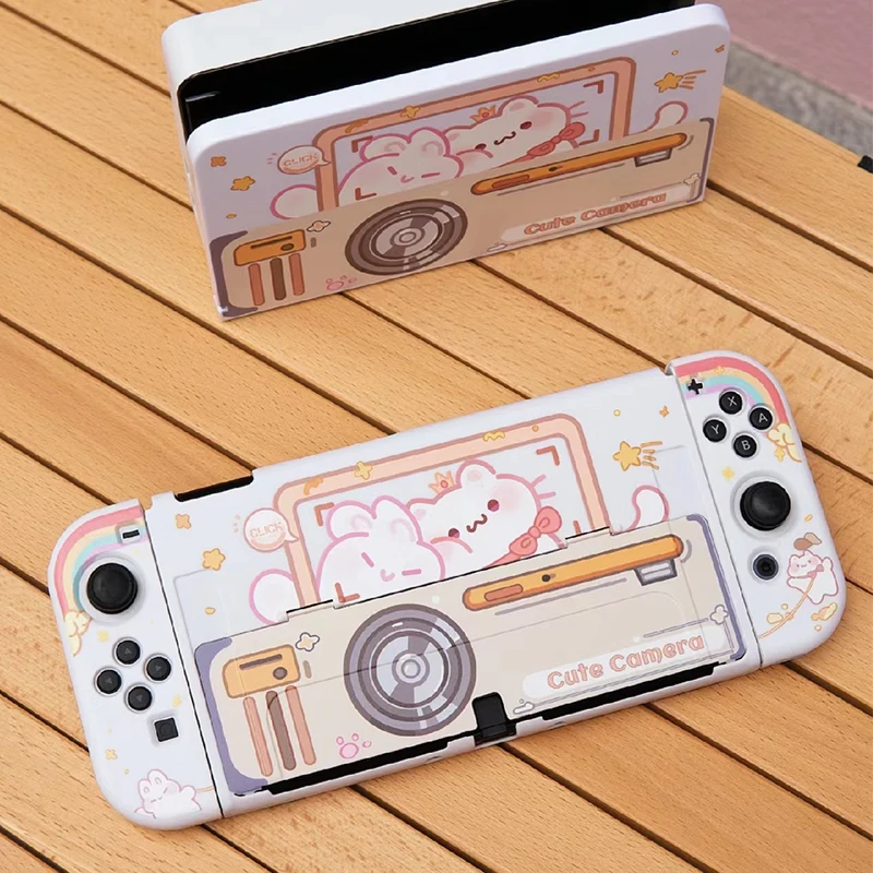 

For Nintendo Switch OLED Case Cute Camera Catty Cover Dockable Protective Shell For Nintendo Switch Oled Controller Joy-Con