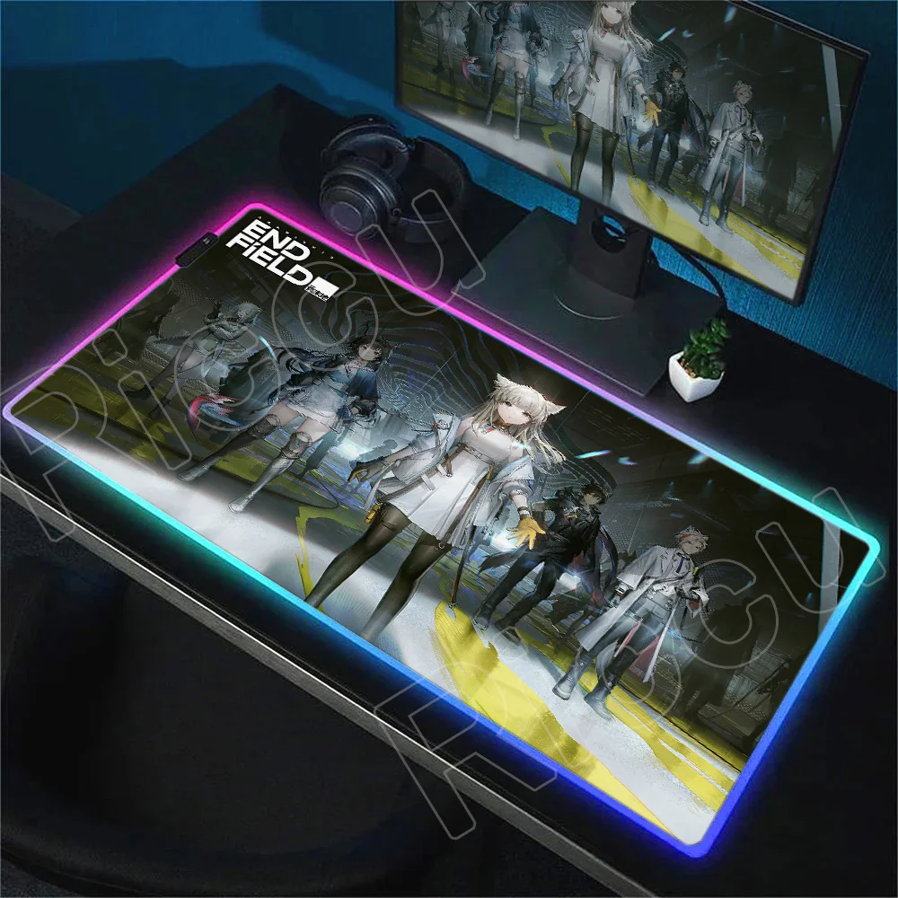 Kawaii Anime Gamer Arknights Endfield Mouse Pad RGB Luminous 900X400mm Large Table Mat Non-slip Extra Large Game Office Mousepad
