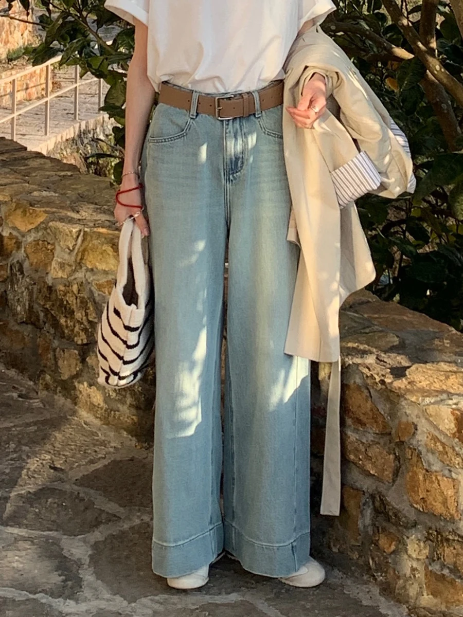 

BRIVIN High Waist Wide Leg Denim Jeans Women's Autumn New Sle Versatile Long Pants Retro Blue Jeans Casual Comfortable
