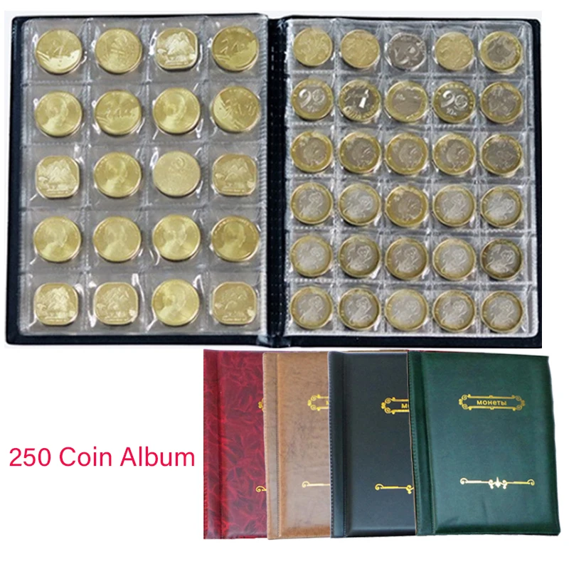 250 Coins Russian with Built-in Non-slip Cover Coin Collector's Album Loose-leaf Binder Coin Collector's Album Coin Storage Book