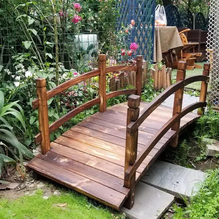 Outdoor Gardening Solid Wood Pool Carbonized Wood Bridge Garden Decoration Wood Bridge Park Anticorrosive Landscape Garden